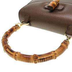 Gucci Brown Leather Small Bamboo 1947 Top Handle Bag