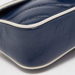 Pre Owned Gucci Dark Blue/White Diagonal Matelasse Leather Super Mini GG Marmont Bag