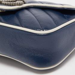 Pre Owned Gucci Dark Blue/White Diagonal Matelasse Leather Super Mini GG Marmont Bag