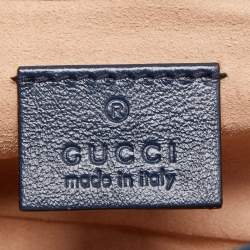 Pre Owned Gucci Dark Blue/White Diagonal Matelasse Leather Super Mini GG Marmont Bag