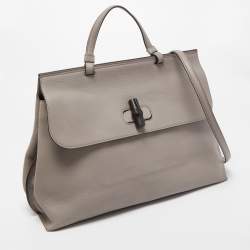 Pre Owned Gucci Grey Leather Large Bamboo Daily Top Handle Bag