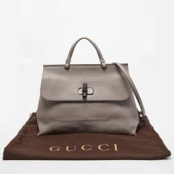 Pre Owned Gucci Grey Leather Large Bamboo Daily Top Handle Bag