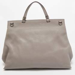 Pre Owned Gucci Grey Leather Large Bamboo Daily Top Handle Bag