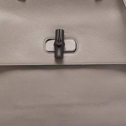 Pre Owned Gucci Grey Leather Large Bamboo Daily Top Handle Bag