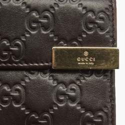 Gucci Dark Brown Guccissima Leather Metal Flap Continental Wallet