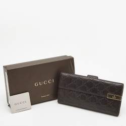 Gucci Dark Brown Guccissima Leather Metal Flap Continental Wallet