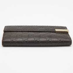Gucci Dark Brown Guccissima Leather Metal Flap Continental Wallet
