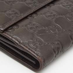 Gucci Dark Brown Guccissima Leather Metal Flap Continental Wallet