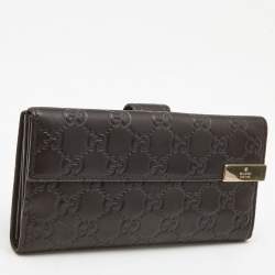 Gucci Dark Brown Guccissima Leather Metal Flap Continental Wallet