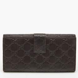 Gucci Dark Brown Guccissima Leather Metal Flap Continental Wallet
