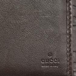 Gucci Dark Brown Guccissima Leather Metal Flap Continental Wallet