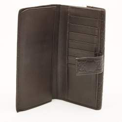 Gucci Dark Brown Guccissima Leather Metal Flap Continental Wallet
