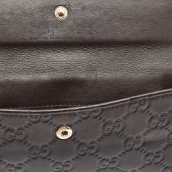 Gucci Dark Brown Guccissima Leather Metal Flap Continental Wallet
