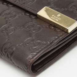 Gucci Dark Brown Guccissima Leather Metal Flap Continental Wallet
