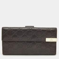Gucci Dark Brown Guccissima Leather Metal Flap Continental Wallet