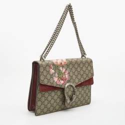 Pre Owned Gucci Beige GG Supreme Canvas and Suede Medium Blooms Dionysus Shoulder Bag
