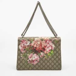 Pre Owned Gucci Beige GG Supreme Canvas and Suede Medium Blooms Dionysus Shoulder Bag
