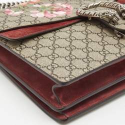 Pre Owned Gucci Beige GG Supreme Canvas and Suede Medium Blooms Dionysus Shoulder Bag