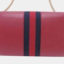Pre Owned Gucci Red Leather Web Mini Rajah Slim Flap Shoulder Bag