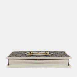 Gucci White/Beige GG Canvas and Leather Horsebit 1955 Wallet on Chain
