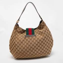 Pre Owned Gucci Beige GG Canvas Ladies Web Hobo