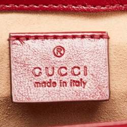 Gucci Red/Beige Diagonal Quilt Canvas and Leather Mini GG Marmont Top Handle Bag