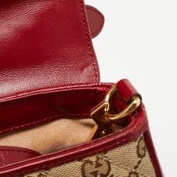 Gucci Red/Beige Diagonal Quilt Canvas and Leather Mini GG Marmont Top Handle Bag