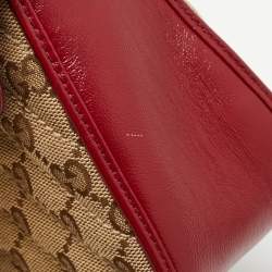Gucci Red/Beige Diagonal Quilt Canvas and Leather Mini GG Marmont Top Handle Bag