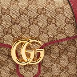 Gucci Red/Beige Diagonal Quilt Canvas and Leather Mini GG Marmont Top Handle Bag