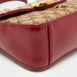 Gucci Red/Beige Diagonal Quilt Canvas and Leather Mini GG Marmont Top Handle Bag