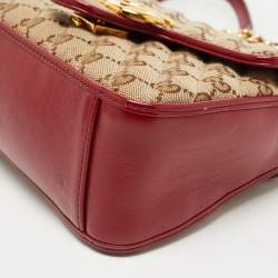 Gucci Red/Beige Diagonal Quilt Canvas and Leather Mini GG Marmont Top Handle Bag
