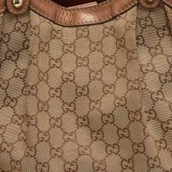 Pre Owned Gucci Bronze/Beige GG Canvas and Leather Medium Sukey Tote