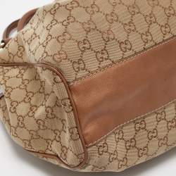 Pre Owned Gucci Bronze/Beige GG Canvas and Leather Medium Sukey Tote