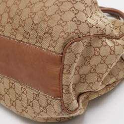 Pre Owned Gucci Bronze/Beige GG Canvas and Leather Medium Sukey Tote