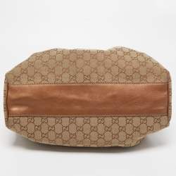 Pre Owned Gucci Bronze/Beige GG Canvas and Leather Medium Sukey Tote