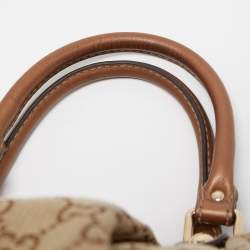 Pre Owned Gucci Bronze/Beige GG Canvas and Leather Medium Sukey Tote