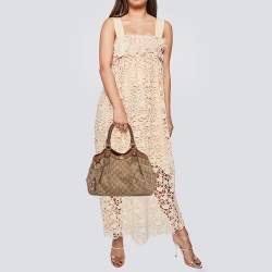 Pre Owned Gucci Bronze/Beige GG Canvas and Leather Medium Sukey Tote