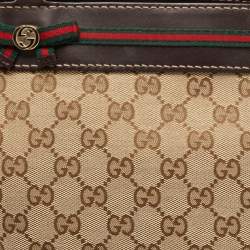 Pre Owned Gucci Brown/Beige GG Canvas and Leather Medium Mayfair Web Tote