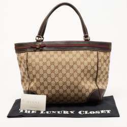 Pre Owned Gucci Brown/Beige GG Canvas and Leather Medium Mayfair Web Tote