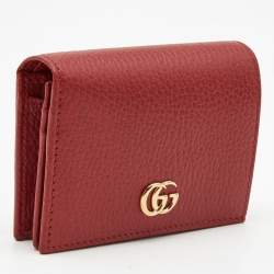 Gucci Red Leather GG Marmont Flap Card Case