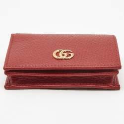 Gucci Red Leather GG Marmont Flap Card Case