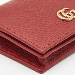 Gucci Red Leather GG Marmont Flap Card Case