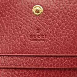 Gucci Red Leather GG Marmont Flap Card Case