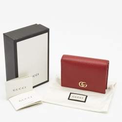 Gucci Red Leather GG Marmont Flap Card Case