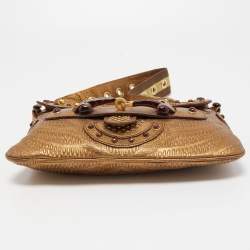 Pre Owned Gucci Gold Embossed Leather Pelham Runway Flap Bag