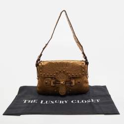Pre Owned Gucci Gold Embossed Leather Pelham Runway Flap Bag