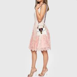 Pre Owned Gucci White Leather Mini Web Sylvie Top Handle Bag