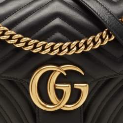 Pre Owned Gucci Black Matelassé Leather Small GG Marmont Shoulder Bag
