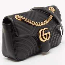 Pre Owned Gucci Black Matelassé Leather Small GG Marmont Shoulder Bag