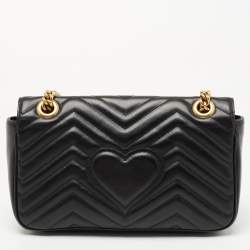 Pre Owned Gucci Black Matelassé Leather Small GG Marmont Shoulder Bag